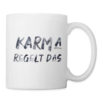 Karma regelt das Spruch lustig Inspiration - Tasse - Weiß - Rechts