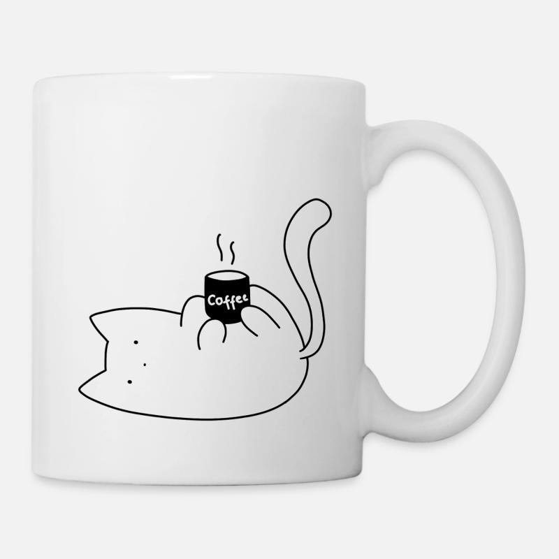 Cat Holding a Coffee Mug - Sticker - Mug - white