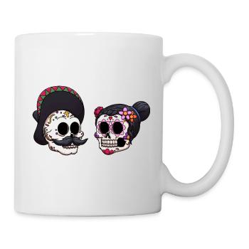 Male And Female Dia De Los Muertos Sugar Skull - Mug - white - Right