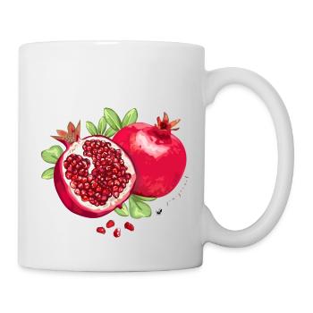Granatapfel, Blätter & Granatapfelkerne Abbildung - Tasse - Weiß - Rechts