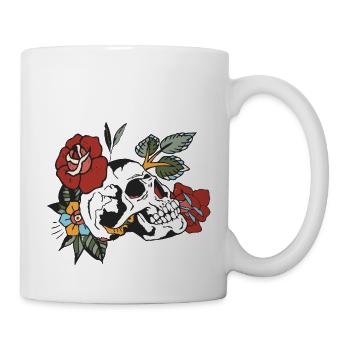 Totenkopf Blume rosa Blatt Tattoo Kopf des Todes - Tasse - Weiß - Rechts