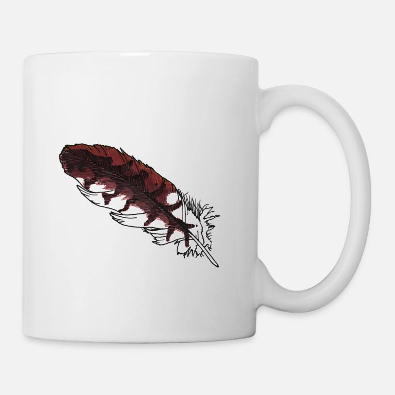 Small Brown Feather Hand-Drawn (Red Kite) - Mug - white