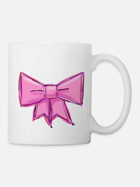 rosa Schleife Geschenkband gezeichnet Stilvoll - Tasse - Weiß