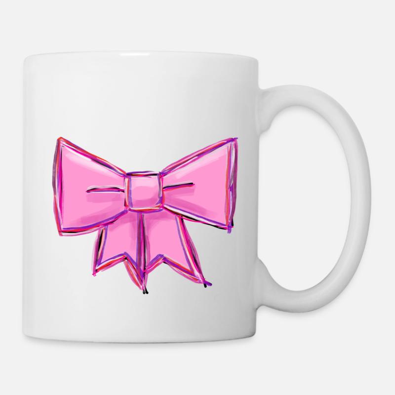 rosa Schleife Geschenkband gezeichnet Stilvoll - Tasse - Weiß
