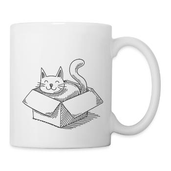 Cartoon Katze Sitzt In Einer Schachtel - Tasse - Weiß - Rechts