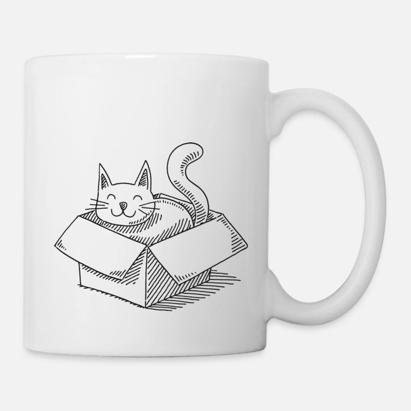 Un chat de dessin animé est assis dans une boîte - Mug blanc - blanc