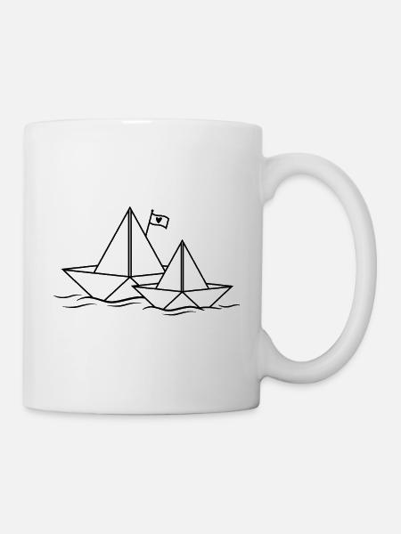 Papierschiff Herz Papierboot 2 Papierschiffe Paare - Tasse - Weiß
