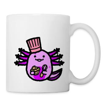 Niedlicher lila rosa essender Axolotl mit Hut - Tasse - Weiß - Rechts