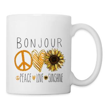 Bonjour Paix Amour Soleil Tournesol Coeur - Mug blanc - blanc - Droite