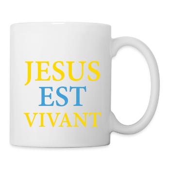JESUS EST VIVANT, AMEN - JAUNE BLEU - Mug blanc - blanc - Droite
