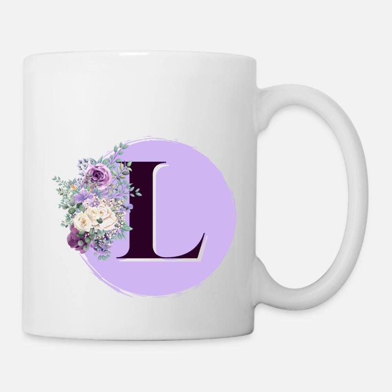 lettre L fleuris Couronne de fleurs - Mug blanc - blanc