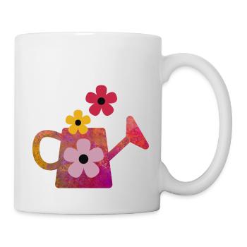 Rote Gießkanne mit Blumen - Tasse - Weiß - Rechts