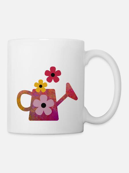 Arrosoir rouge avec des fleurs - Mug blanc - blanc