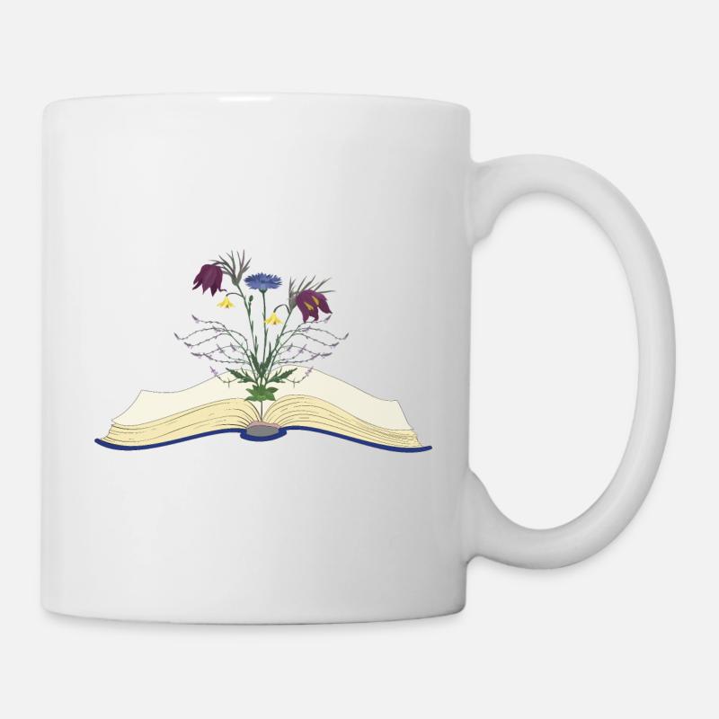 Wild Blumen Blüten wachsen aus Buch - Tasse - Weiß