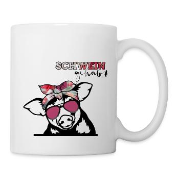 Schwein gehabt sunglasses Tier Tierwelt lustig pig - Tasse - Weiß - Rechts