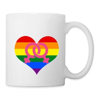 LGBT Lesbian Symbols Rainbow Heart - Mug - white - Right
