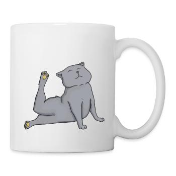 Graue Katze macht Yoga Yogaliebhaber Geschenkidee - Tasse - Weiß - Rechts
