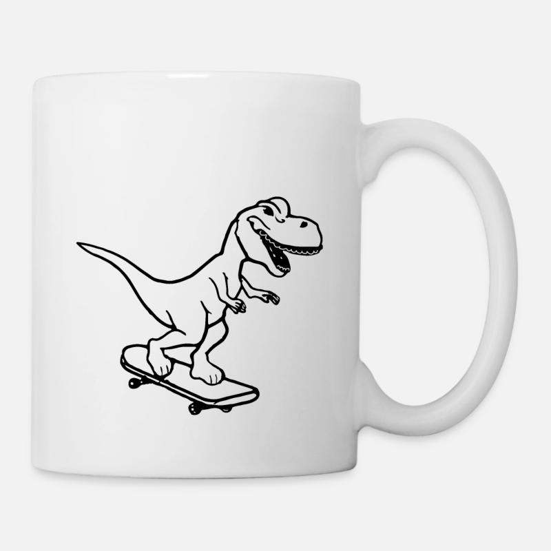 Dinosaurier Skateboard Lustig Geschenkidee - Tasse - Weiß