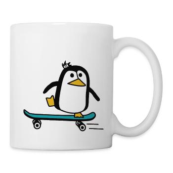 Pinguin fährt Skateboard - Tasse - Weiß - Rechts
