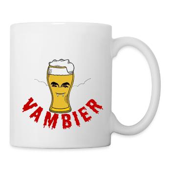 Vambier Halloween Wortspiel Vampir Bier Fledermaus - Tasse - Weiß - Rechts