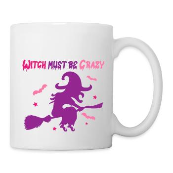 Halloween Crazy Witch Flies on Brooms - Mug - white - Right