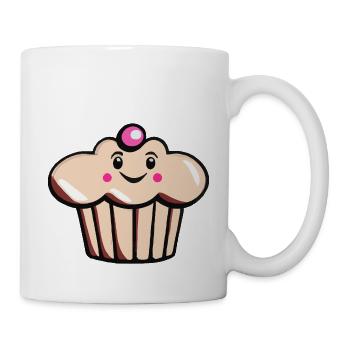 Niedlicher Muffin Cupcake mit Gesicht Vektor - Tasse - Weiß - Rechts