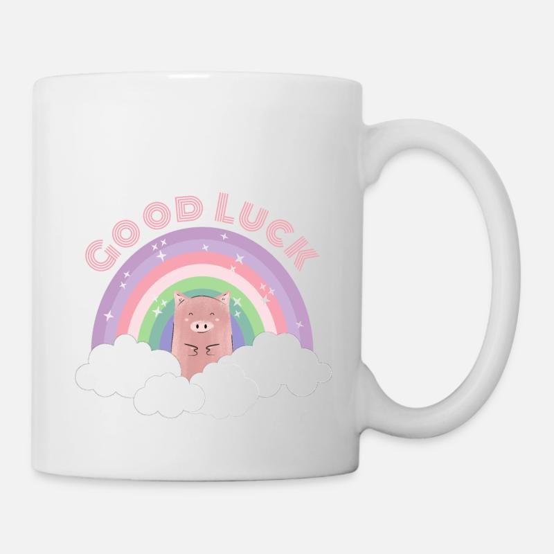 Regenbogen Schwein Wolken Good Luck Glück Geschenk - Tasse - Weiß