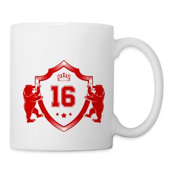16 Zahl Wappen - Tasse - Weiß - Rechts
