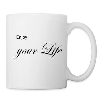 enjoy your life Geschenk Geschenkidee Glücklich - Tasse - Weiß - Rechts