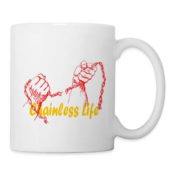 Hände mit Kette Schrift Gelb - Tasse - Weiß - Rechts