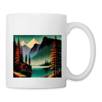 Retro mountain range with lake - Mug - white - Right