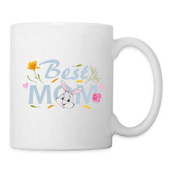 Beste MOM. Blumenmuster mit Kaninchen - Tasse - Weiß - Rechts