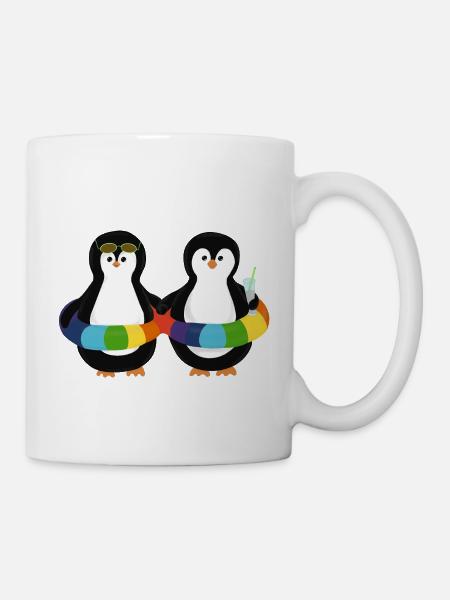 Pinguine im Schwimmring - Tasse - Weiß