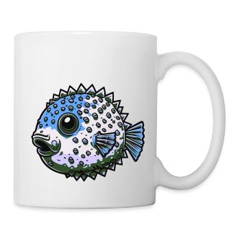 Kugelfisch bläht sich bei Gefar auf als Meerestier - Tasse - Weiß - Rechts