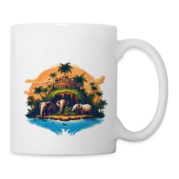 Karibische Insel mit Palmen und Elefanten, surreal - Tasse - Weiß - Rechts
