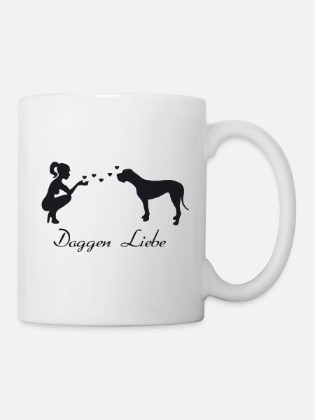 Deutsche Dogge mit Frau - Tasse - Weiß