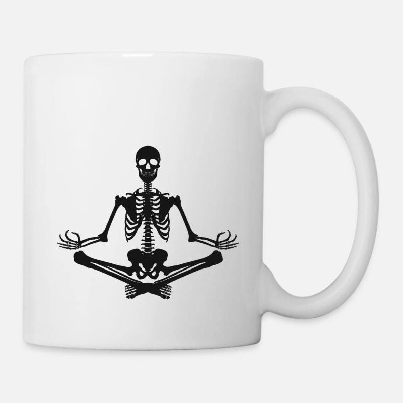 7 Sukhasana ou Agréable | Squelette noir - Mug blanc - blanc