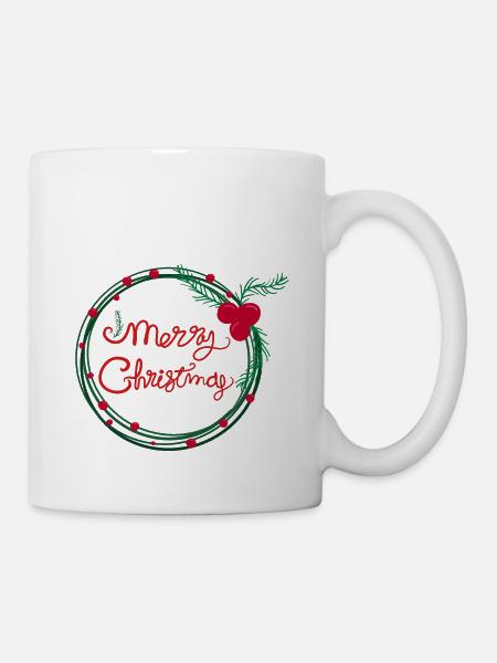 Weihnachts-Stechpalmen-Beerenkranz - Tasse - Weiß