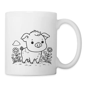 Niedliches Schweinchen - Tasse - Weiß - Rechts