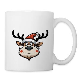 Genervtes Rentier mit Weihnachtsmütze - Tasse - Weiß - Rechts