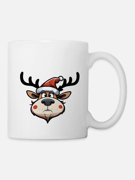 Annoyed reindeer with Santa hat - Mug - white