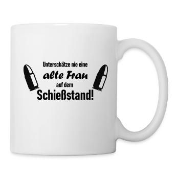Unterschätze nie eine Frau auf dem Schießstand - Tasse - Weiß - Rechts