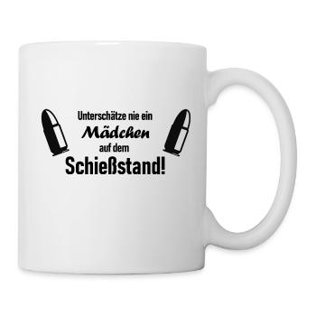 Unterschätze nie ein Mädchen auf dem Schießstand - Tasse - Weiß - Rechts