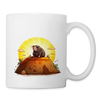 Lustiger Maulwurf auf seinem Hügel - Tasse - Weiß - Rechts
