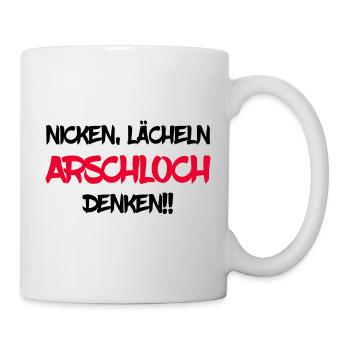 Nicken Lächeln, Arschloch Denken - Tasse - Weiß - Rechts