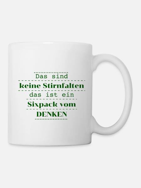 witzige lustige sprüche - sixpack vs. stirnfalten - Tasse - Weiß