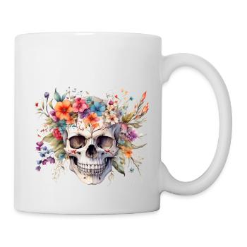 skull surrounded with wildflower - Mug - white - Right