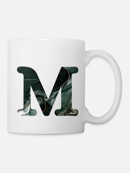 Grün marmorierter Buchstabe m - Tasse - Weiß