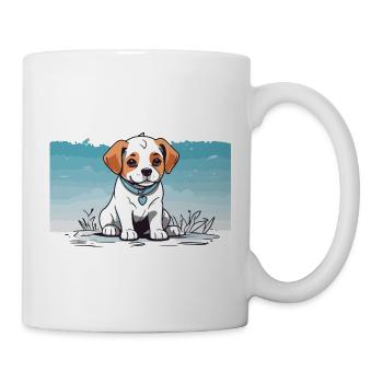 cute dog blue heart collar - Mug - white - Right