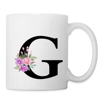 Lila Blumenbuchstabe g - Tasse - Weiß - Rechts